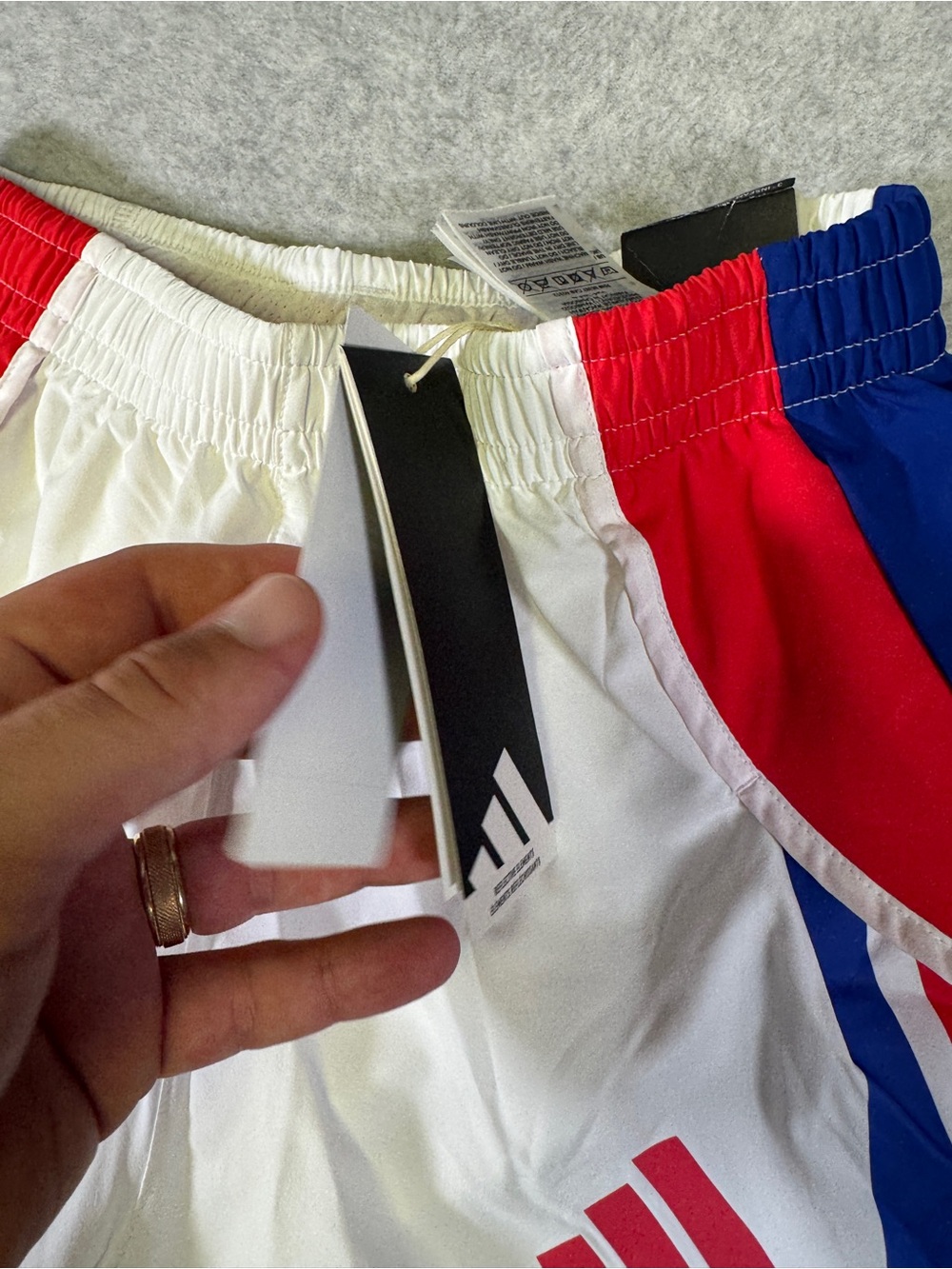 adidas White Athletic Shorts with Red & Blue Accents Size XS 3” - Picture 3 of 6